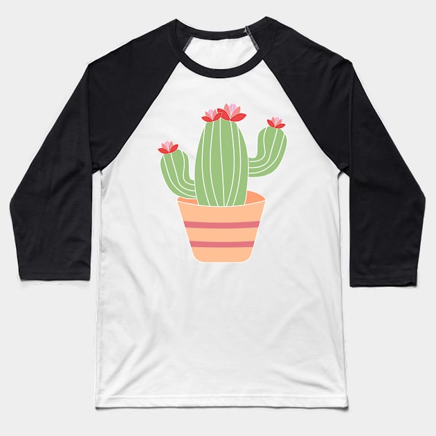 Tall cactus with blooming flower in a ceramic pot Baseball T-Shirt by Aoxydesign